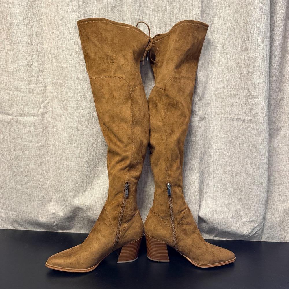 Marc Fisher Over the Knee Pointed Toe Boots Women 8M Brown Suede Side Zip Heeled - Picture 6 of 11